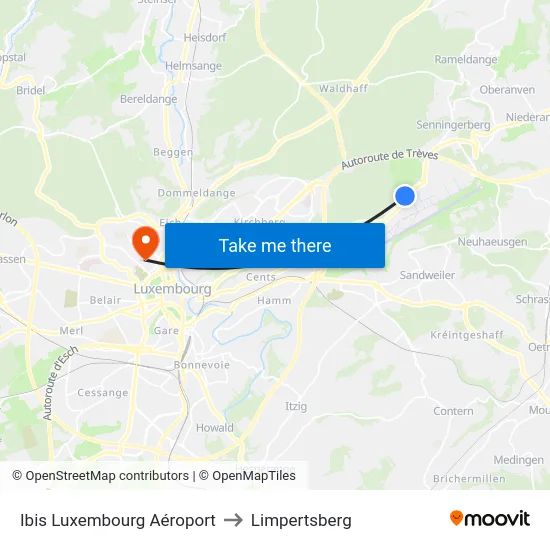 Ibis Luxembourg Aéroport to Limpertsberg map