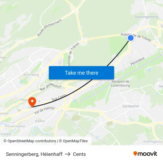 Senningerberg, Héienhaff to Cents map