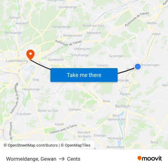 Wormeldange, Gewan to Cents map