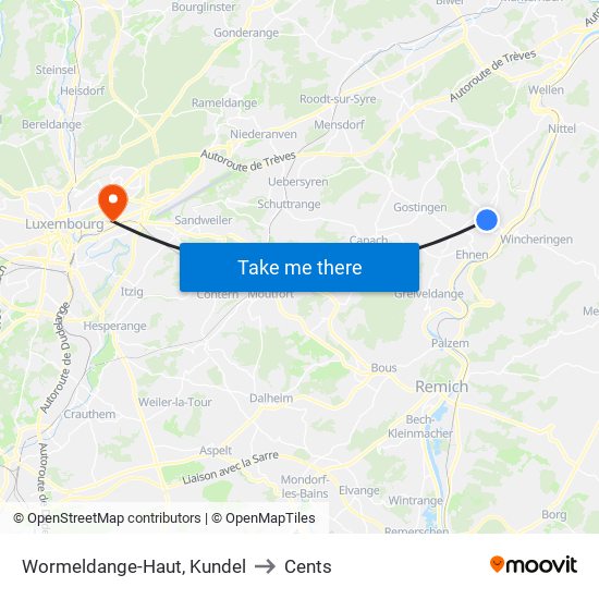 Wormeldange-Haut, Kundel to Cents map