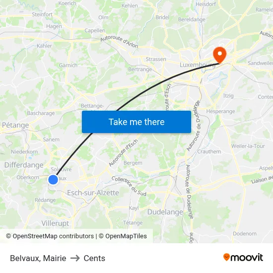 Belvaux, Mairie to Cents map