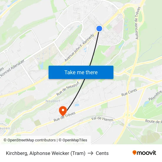 Kirchberg, Alphonse Weicker (Tram) to Cents map