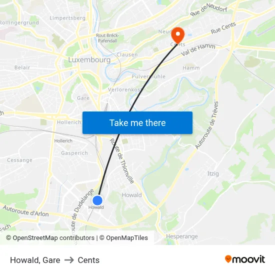Howald, Gare to Cents map