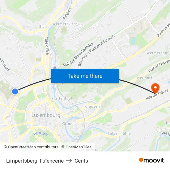 Limpertsberg, Faïencerie to Cents map