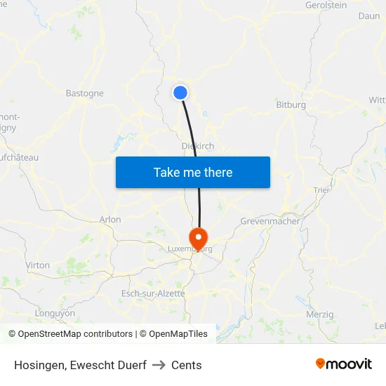 Hosingen, Ewescht Duerf to Cents map