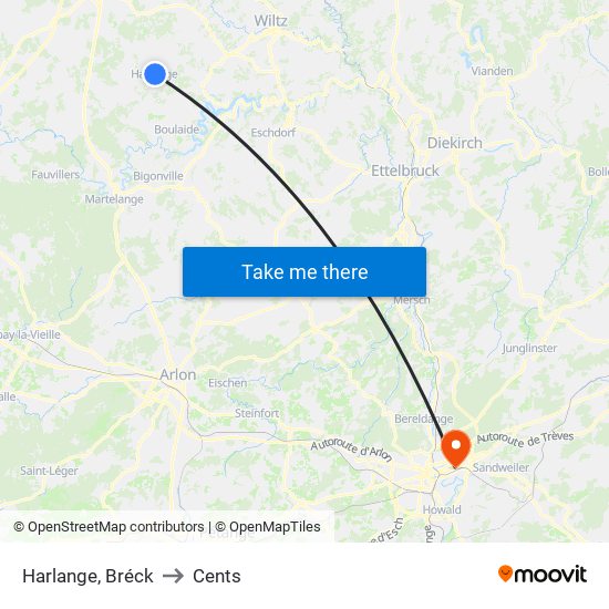 Harlange, Bréck to Cents map