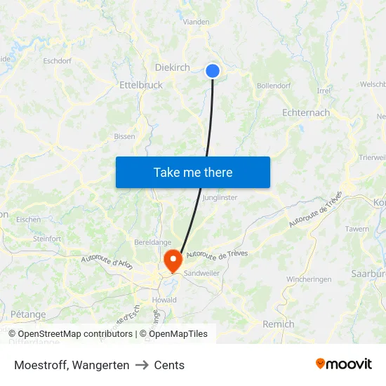 Moestroff, Wangerten to Cents map