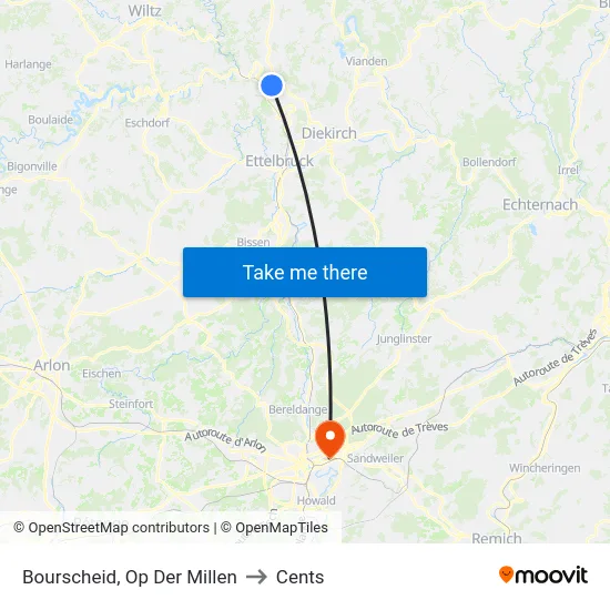 Bourscheid, Op Der Millen to Cents map