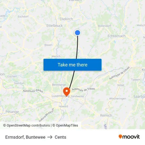 Ermsdorf, Buntewee to Cents map