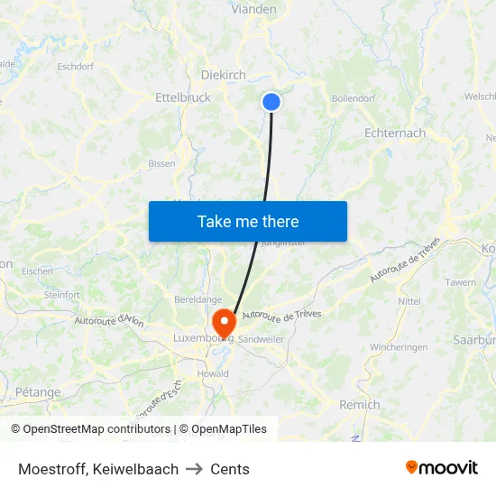 Moestroff, Keiwelbaach to Cents map