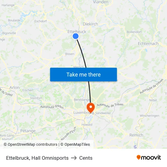 Ettelbruck, Hall Omnisports to Cents map