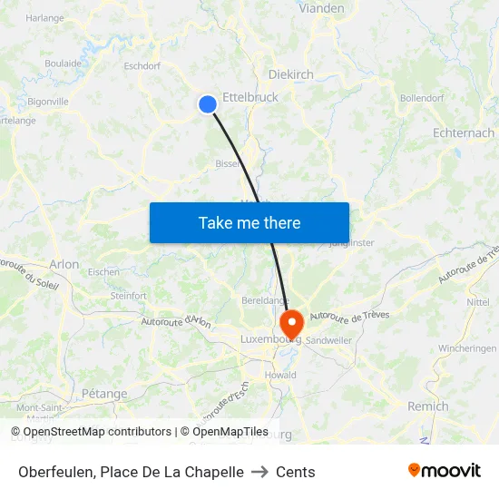 Oberfeulen, Place De La Chapelle to Cents map