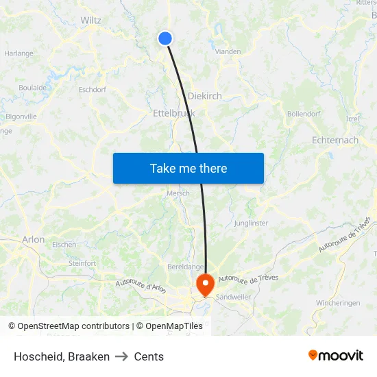 Hoscheid, Braaken to Cents map