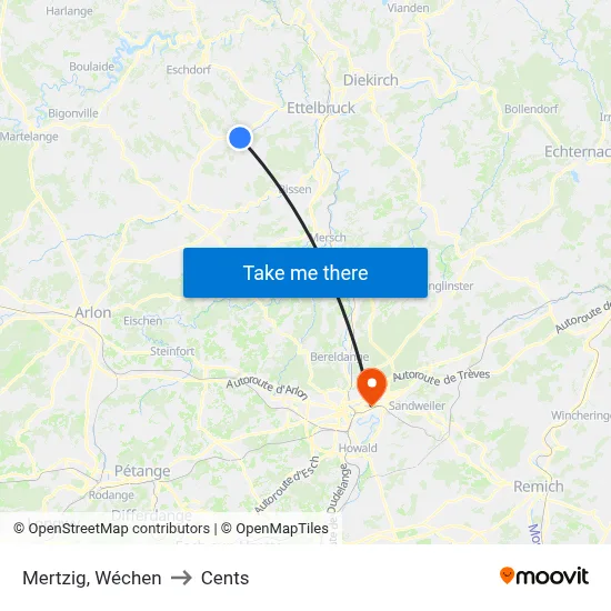 Mertzig, Wéchen to Cents map