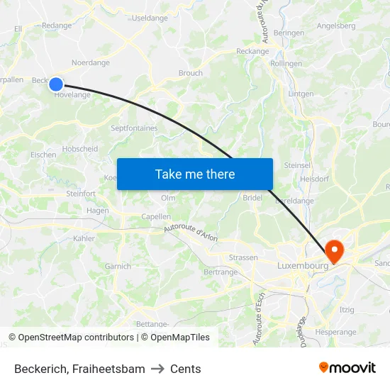 Beckerich, Fraiheetsbam to Cents map