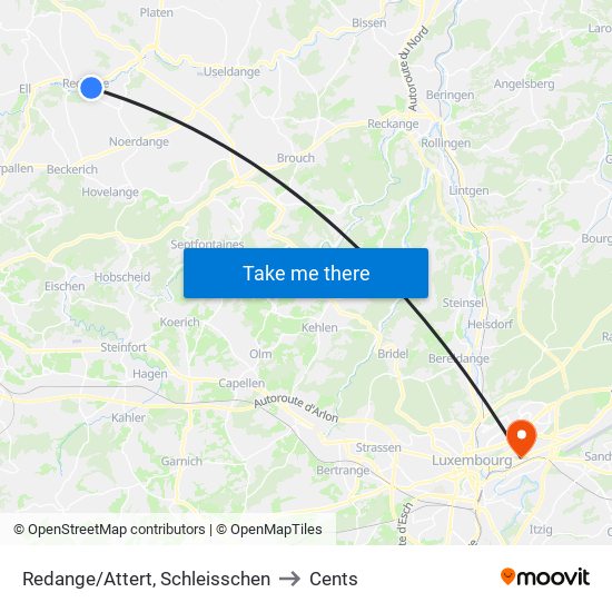 Redange/Attert, Schleisschen to Cents map