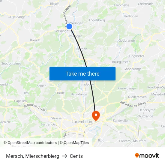 Mersch, Mierscherbierg to Cents map