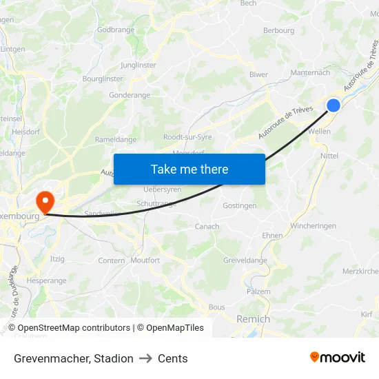 Grevenmacher, Stadion to Cents map
