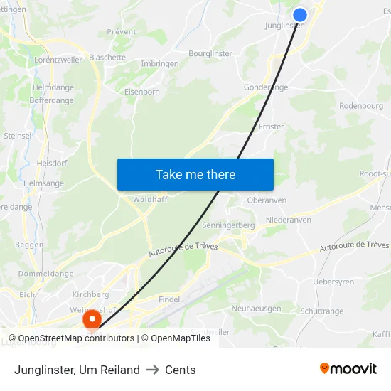 Junglinster, Um Reiland to Cents map