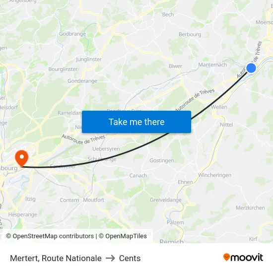Mertert, Route Nationale to Cents map