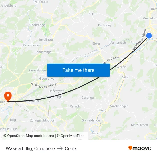 Wasserbillig, Cimetière to Cents map