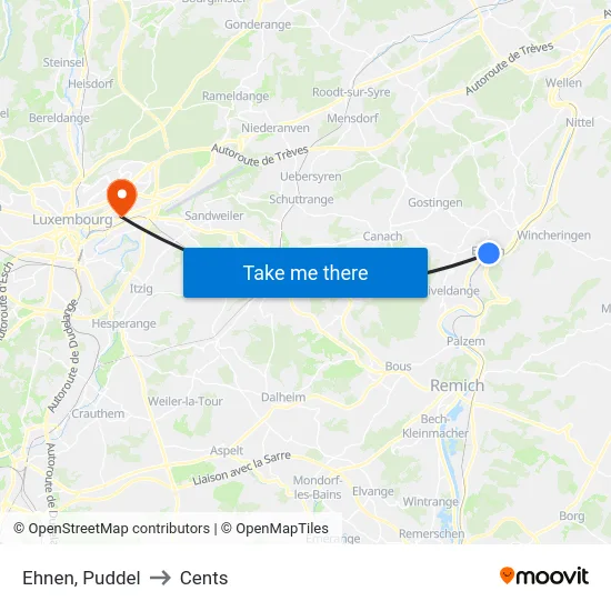 Ehnen, Puddel to Cents map
