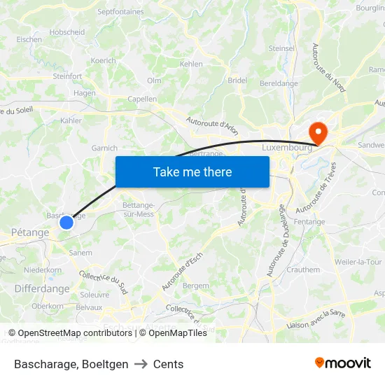 Bascharage, Boeltgen to Cents map