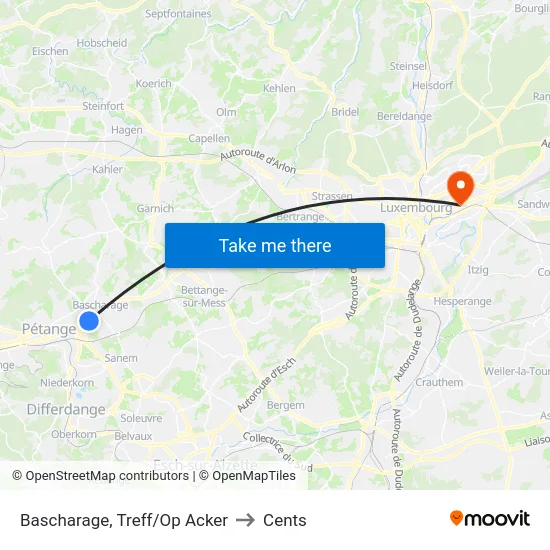 Bascharage, Treff/Op Acker to Cents map
