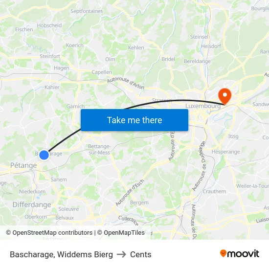 Bascharage, Widdems Bierg to Cents map