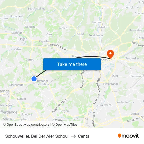 Schouweiler, Bei Der Aler Schoul to Cents map