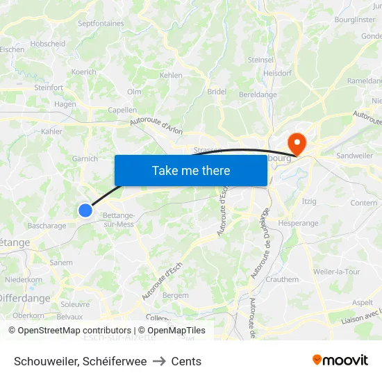Schouweiler, Schéiferwee to Cents map