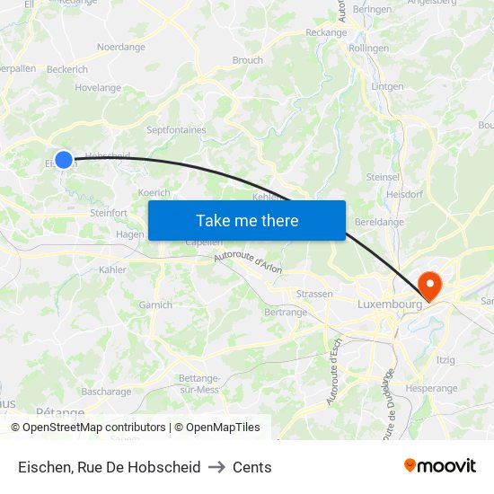 Eischen, Rue De Hobscheid to Cents map