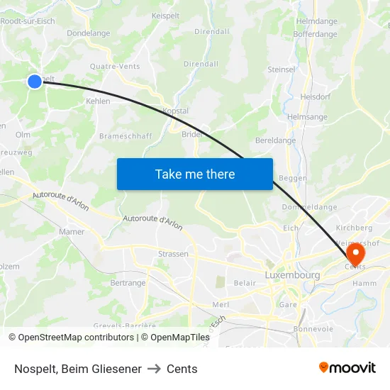 Nospelt, Beim Gliesener to Cents map