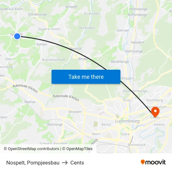 Nospelt, Pompjeesbau to Cents map