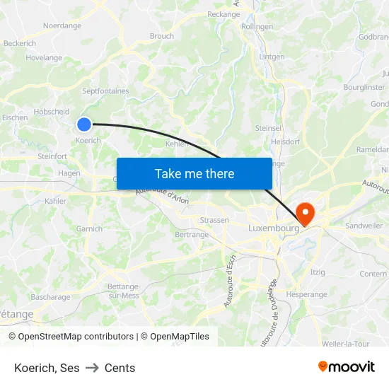 Koerich, Ses to Cents map