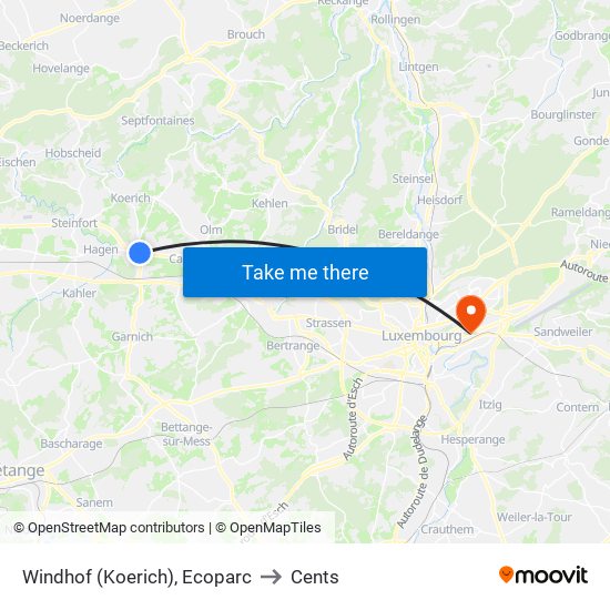 Windhof (Koerich), Ecoparc to Cents map