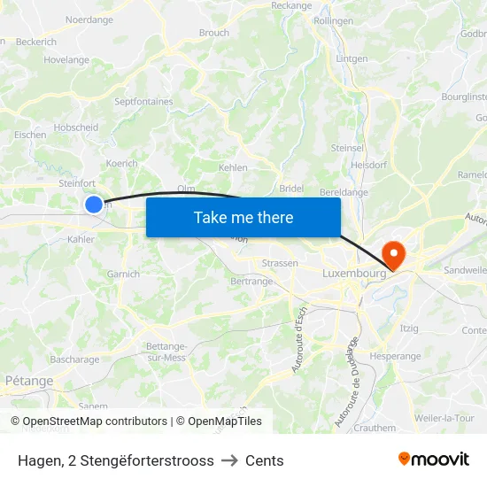 Hagen, 2 Stengëforterstrooss to Cents map