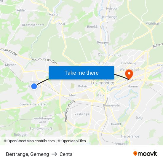 Bertrange, Gemeng to Cents map