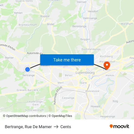 Bertrange, Rue De Mamer to Cents map