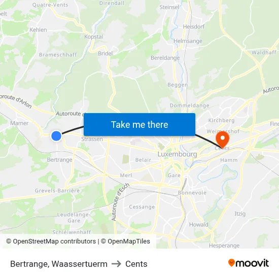 Bertrange, Waassertuerm to Cents map