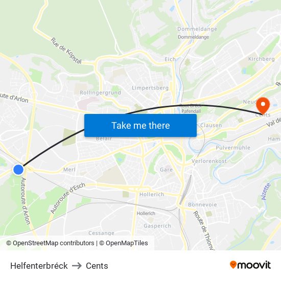 Helfenterbréck to Cents map