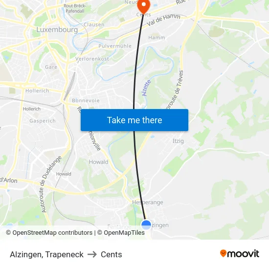 Alzingen, Trapeneck to Cents map