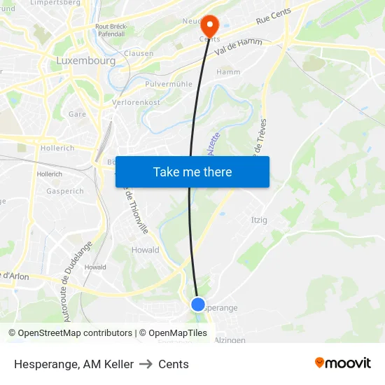 Hesperange, AM Keller to Cents map