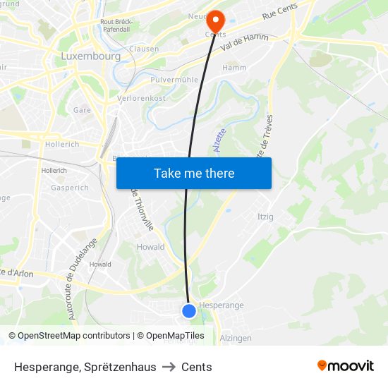 Hesperange, Sprëtzenhaus to Cents map