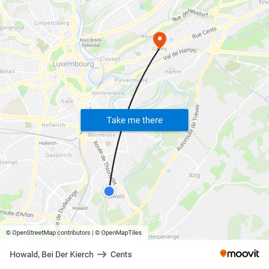 Howald, Bei Der Kierch to Cents map