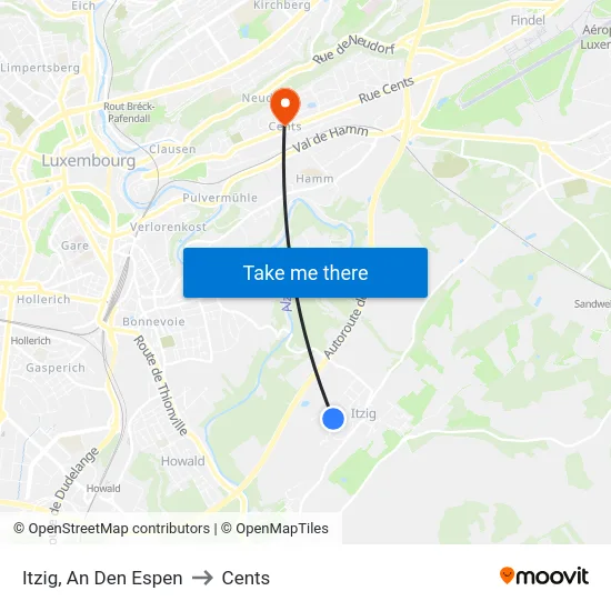 Itzig, An Den Espen to Cents map
