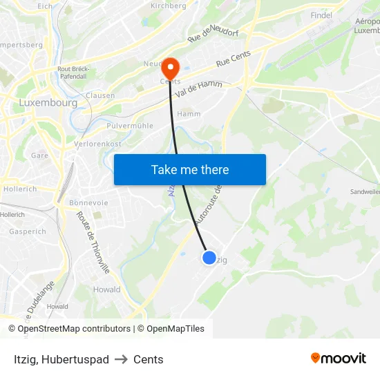 Itzig, Hubertuspad to Cents map