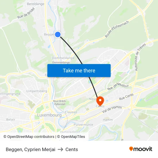 Beggen, Cyprien Merjai to Cents map