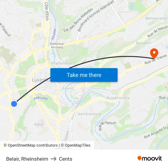 Belair, Rheinsheim to Cents map