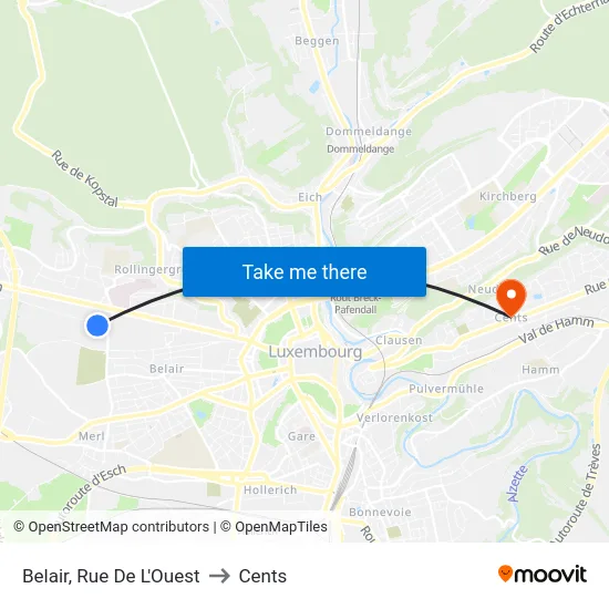 Belair, Rue De L'Ouest to Cents map
